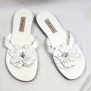 Brighton Astor White Leather Thong‎ Flip Flops